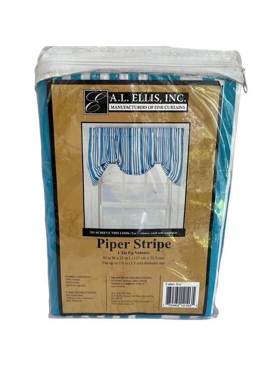 A L Ellis Other - A L Ellis One 50” Tie Up Valance Piper Stripe Teal White 100% Cotton